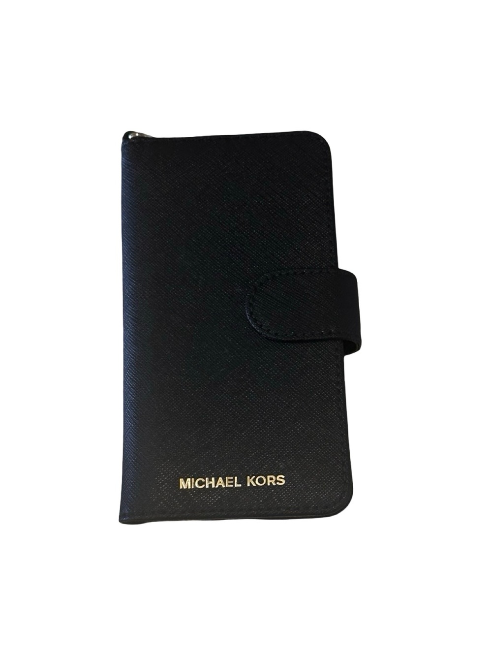 Michael Kors Black Saffiano Phone Wallet Case with Gold Logo
